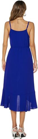 Women's Summer Chiffon Sleeveless Spaghetti Strap Cross V Neck High Low Dress Beach Flowy Party Midi Dresses 837 in Saudi Arabia
