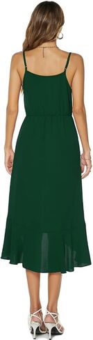 Women's Summer Chiffon Sleeveless Spaghetti Strap Cross V Neck High Low Dress Beach Flowy Party Midi Dresses 837 in Saudi Arabia