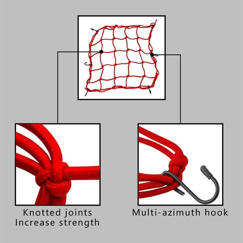 Bungee Cargo Net Motorcycle, Automotive Cargo Nets, Heavy Duty Bungee Net with 6 Adjustable Hooks, 15.7"x15.7" Small Cargo Net for Motorcycle Helmet, Bike, ATV, UTV, Luggage (Red) in Saudi Arabia