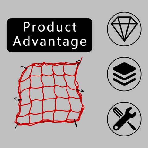 Bungee Cargo Net Motorcycle, Automotive Cargo Nets, Heavy Duty Bungee Net with 6 Adjustable Hooks, 15.7"x15.7" Small Cargo Net for Motorcycle Helmet, Bike, ATV, UTV, Luggage (Red) in Saudi Arabia