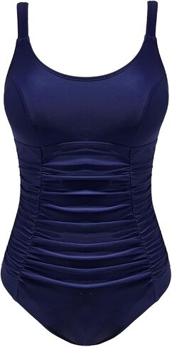 CUPSHE Women's One Piece Swimsuit Bathing Suit Scoop Neck Adjustable Straps Ruched Tummy Control Swimwear in Saudi Arabia