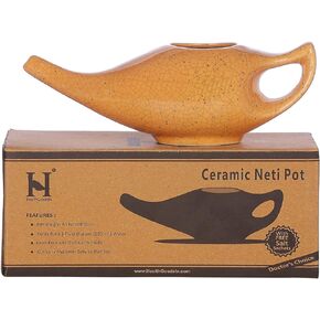 Premium Handcrafted Durable Ceramic Neti Pot, Nose Cleaner for Sinus, Dishwasher Safe 225 Ml. Capacity - Crackle Pattern Orange