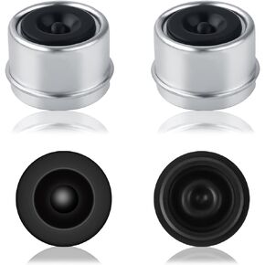 2pcs 2.44" Trailer Hub Caps with 4pcs Rubber Grease Plugs Compatible with 5200 to 6000 Lbs Axles Dexter, Trailer Axle Grease Caps with Bearing Grease Plugs