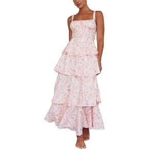 Tiered Ruffle Dress Women Casual Summer Spaghetti Strap Sleeveless Floral Layered Maxi Dress for Women Beach Sundress