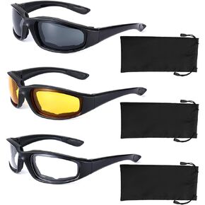 3 Pair Motorcycle Glasses Riding Glasses UV Protection Windproof And Dustproof Motorcycle Goggles Foam Cushion Eyeglasses Suitable For Outdoor Sports Motorcycle Riding