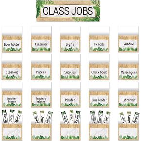 81 Piece Boho Rainbow Class Jobs Bulletin Board Boho Rainbow Themed Classroom Jobs Pocket Chart Set Teacher's Helper Chalkboard Decor Classroom Bulletin Board Set Wall Decoration for Back to School