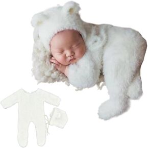 Newborn Photography Props Outfits, Bear hat and Footie Romper, Baby Photoshoot costume, Baby Bear Posing Outfit