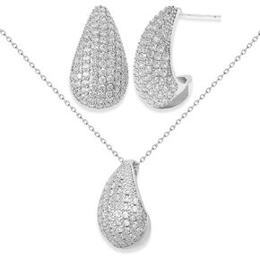 Teardrop Chunky Earrings for Women Tear Drop Necklaces Dupes Rhinestone Crystal Hoop Earring 18k Gold Plated Earrings Necklaces Jewelry Sets Water Drop Pendant Necklace Valentine Christmas Gift for Women Girl Mother Mom Lover
