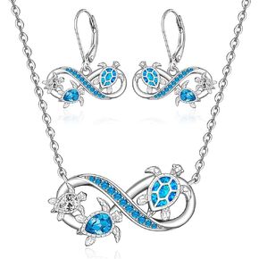 Turtle Earrings and Necklace Set Turtle Necklace for Women Mom Sterling Silver Sea Turtle Earrings Infinity Jewelry Mothers Day Gifts
