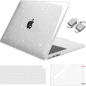 MOSISO Compatible with MacBook Air 13 inch Case 2024 2023 2022 M3 A3113 M2 A2681, Glitter Sparkly Plastic Hard Shell&Keyboard Cover&Screen Film&Type C for MacBook Air 13.6 inch Case, Bright Rose