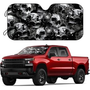 American Flag Skulls Fit Most Cars SUV Trucks Windshield Sunshade Foldable Sun Shade Can Blocks UV Rays Keep Your Vehicle Cool - 57 x 27 Inch