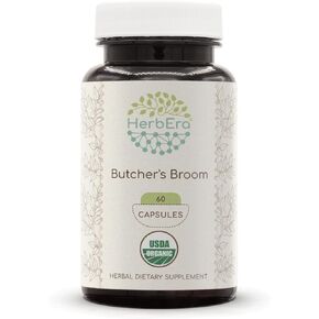 Butcher's Broom 60 Capsules, 500 mg, Made with USDA Organic Butcher's Broom (Ruscus aculeatus) Dried Root (60 Capsules)
