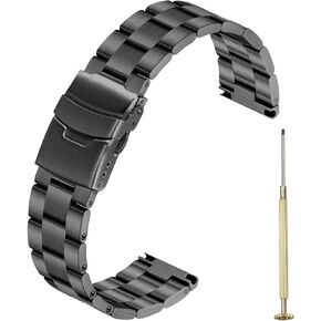 20mm 22mm Screw-in Watch Band Stainless Steel Engineer Watch Strap Tapered Brushed Metal Bracelet for Men Women Quick Release Replacement Wristband with Double Folding Clasp