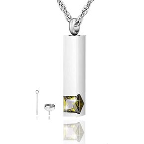 Crystal Cremation Jewelry for Ashes Urn Necklace Keepsake Necklace for Ashes Birthstone Cube Urn Necklace Urn Pendant Urn Necklace for Dogs Ashes Keepsake Cremation Memorial Jewelry Stainless Steel Urn Necklace