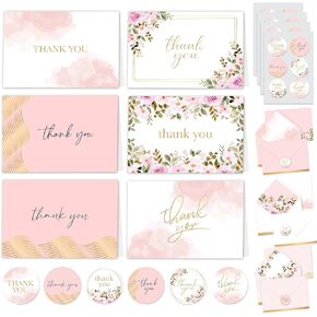 Decorably 24 Pack 6x4in Rainbow Kids Thank You Cards with Envelopes and Stickers, 6 Colorful Designs, Blank Inside