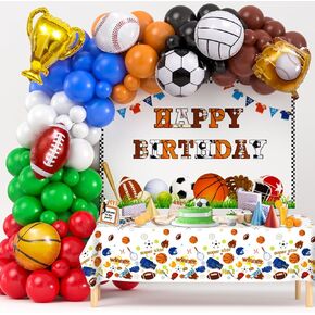 Winrayk 130Pcs Sports Birthday Party Decorations Supplies Sports Balloon Arch Backdrop Tablecloth Football Soccer Baseball Glove Basketball Volleyball Balloon Kid Sports Themed Birthday Party Supplies