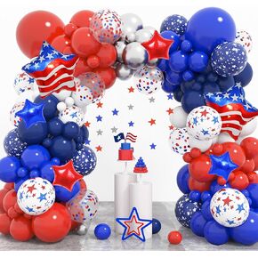 166 قطعة من البالونات باللونين الأحمر والأبيض والأزرق، مجموعة قوس جارلاند، ديكورات حفلات عيد العمال في الرابع من يوليو، بالونات نجمة العلم الوطني البحري للتخرج وحفلات استقبال المولود الجديد وحفلات البيسبول in Kuwait