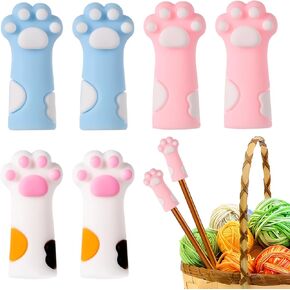 6pcs Cat Paw Knitting Needle Stoppers, Silicone Cute Knitting Needle Point Cap Protectors Stitch Stoppers Needle Tip Covers Knitting Accessories for Size 11-17 (0.31-0.5 Inch) Needles