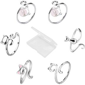6 PCS Crochet Ring for Finger Adjustable Crochet Tension Ring for Finger Cat Knitting Crochet Accessories Handmade Yarn Ring for Crocheting Cat Finger Guard Rings With Box
