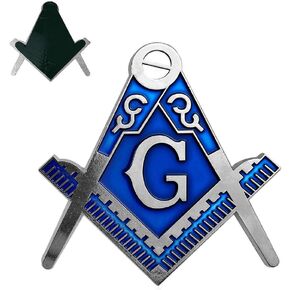 Square & Compass Masonic Car Emblem Freemason Cut-Out Silver & Blue Auto Decal - 3" Tall