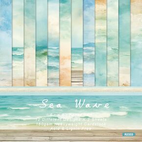Spring Summer Sea Wave Scrapbook, DIY Album Scrapbook Paper, Greeting Card Making Background Paper Craft Supplies Painting Decoration Travel Diary Paper 6"x6"