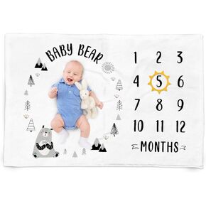 بطانية SANDJEST Baby Milestone - بطانية طفل شهرية للطفل الصبي والفتاة مقاس 60 × 40 - بطانيات حضانة حيوانات الغابة لصور حديثي الولادة - هدايا لديكور غرفة استحمام الطفل in Kuwait