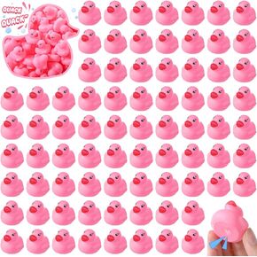 200 Pieces Mini Rubber Duck in Bulk Squeaky Rubber Ducks Bath Toys Tiny Float Bathtub Duckies Baby Shower Party Favor for Birthday Classroom Carnival Prizes Car Decor Supplies (Pink)