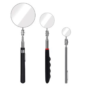 SAVITA 3 Sizes Telescoping Inspection Mirror Set Extendable Retractable Telescopic Inspection Mirror Kit, 1.18/1.96/3.34 inch Diameter 7-23/9-21/10-29 inch Handle, Small Large Dental Lash Mirror