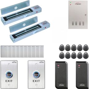 Visionis FPC-6132 Two Doors Access Control for in Swing Door Electric 300lbs Mag Lock Time Attendance TCP/IP Wiegand Controller Box, Black Indoor/Outdoor Card Reader + Software + 20,000 Users Kit
