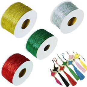 440Yards Metallic Ornament String Gold Cord Jewelry Thread Colored String for Christmas Tree Ornament Hanging Crafts Making Cord Gift Decoration, Gold, Silver, Red, Green.