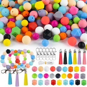 Morningisland 145 قطعة من الخرز السيليكون لمجموعة صنع سلسلة المفاتيح، مقاسات متعددة وخرز سيليكون ملون خرز مطاطي كبير لقلادة DIY وسوار وقلادة مجوهرات، MI-US-111M1P1 in Kuwait