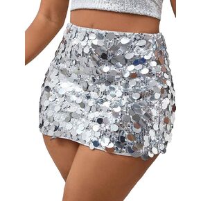 Floerns Women's Plus Size Contrast Sequin Sparkly Night Out Party Mini Skirt