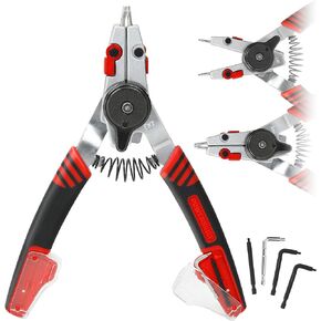 Powerbuilt Snap Ring Pliers with Combination Internal External Switch, Reversible, Remove and Install, Spring Loaded, Tips Included - Red 941336