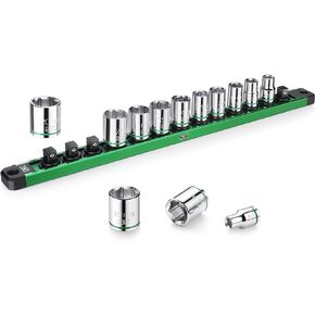 SK 3/8" Drive Socket Set, Metric Sockets, 13-Piece 8-20mm, SuperKrome Finish, Preminum CR-V Construction, with Aluminum Socket Organizer