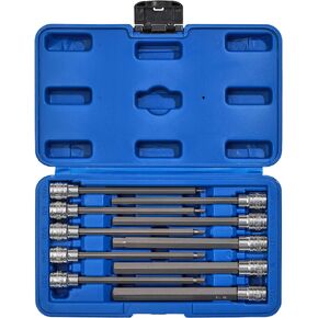EMENTOL 18 قطعة 3/8 بوصة مجموعة مقابس سداسية طويلة للمحرك، CR-V، S2 فولاذ، SAE/متري، مجموعة مقابس ألين سداسية طويلة للغاية، 1/8 بوصة - 3/8 بوصة، 3 مم - 10 مم