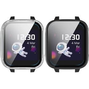 Compatible with Xplora XGO 3 Screen Protector Case, FitTurn Replacement Color PC Bumper with Tempered Glass Full Screen Protector Cover Film Accessories for Xplora XGO 3 Watch (Black,Clear)