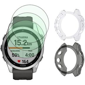 Watch Screen Protector Compatible for Garmin Fenix 7S & Fenix 7S Solar & 7s Sapphire Accessories 9H glass tempering protective film and Soft TPU Protective Cover Case(Pack of 3+2)