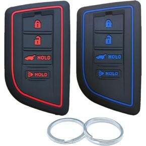 2Pcs 4 Buttons Silicone Smart Key Fob Compatible with 2023 2022 Acura MDX Key Fob Cover (Black with Red and Black with Blue)