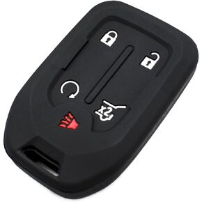 Silicone Key Fob Cover Fit for GMC Acadia Terrain Yukon Sierra Chevrolet Suburban Tahoe Silverado 1500 2500 3500 HD Smart 5 Buttons | Car Accessories | Remote Key Protection Case - Black