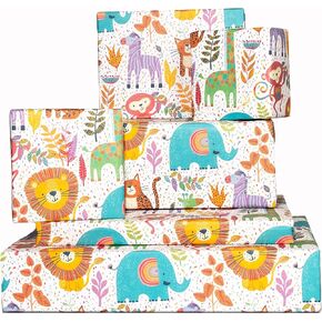CENTRAL 23 Kids Birthday Wrapping Paper for Boys (x6) Sheets - For Girls - New Baby Birthday Gift Wrap - Safari Animals - Dinosaur Wrapper Paper - Kids Gift Wrap Matte - Recyclable