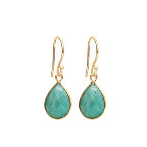 Gempires Moss Agate Earrings, Teardrop Crystal Earrings, Pear Shape Dangle Drop Earrings, Natural Gemstone Earring, Everyday Wear, Hypoallergenic 14k Gold Plated, Gift for Mom Girlfriend