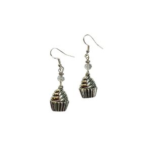 Cupcake Earrings with clear crystal accent beads, on sterling silver earwires