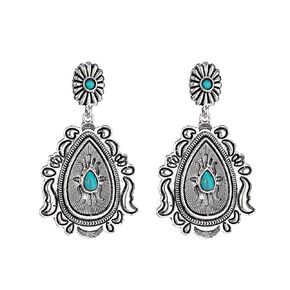 Handmade Turquoise Bohemian Dangle Earrings for Women Vintage Statement Silver Teardrop Earrings Turquoise Geometric Ethnic Earrings Vintage Country Western Jewelry (Cross)