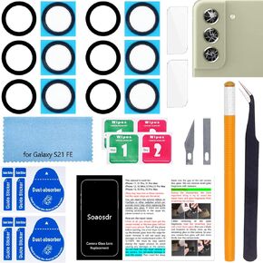 2PCS Soaosdr Original Back Rear Camera Lens Glass Replacement for Galaxy S21 FE 6.4 inch with Camera Lens Protective Film+pre-Installed Adhesive+Reparing Toolkit+Installation Manual