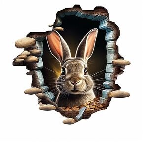 Cute Rabbit Hole In Wall Sticker For Playroom Decor, Boys Room, Living Room, Nursery, Girls Room, Sticker (18 inch)