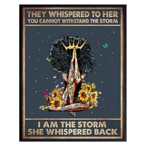 Black women Wall Art LARGE 11x14 - Afro American Inspirational Wall Art - Motivational quote Wall Decor - Personal Growth positive affirmations - They Whispered to Her You Cannot Withstand The Storm