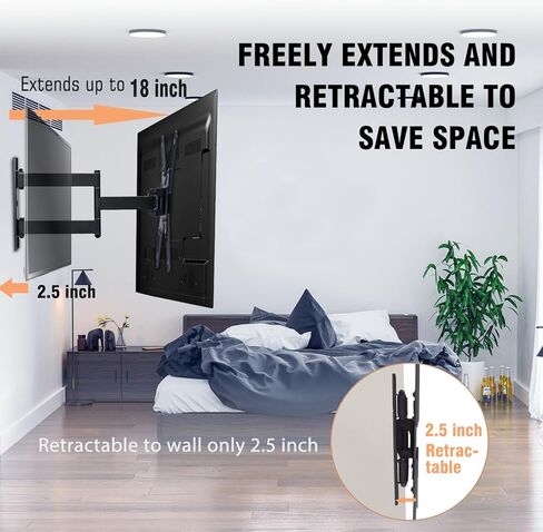 FORGING MOUNT Corner TV Wall Mount، دعامة واحدة مفصلية، ذراع تلفزيون كامل الحركة لمعظم أجهزة التلفاز المنحنية المسطحة مقاس 26-55 بوصة مع إمالة ودوران وتمتد 18 بوصة، تحمل 88 رطلًا، بحد أقصى VESA 400 × 400 مم in Kuwait