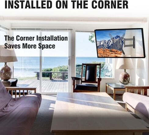 FORGING MOUNT Corner TV Wall Mount، دعامة واحدة مفصلية، ذراع تلفزيون كامل الحركة لمعظم أجهزة التلفاز المنحنية المسطحة مقاس 26-55 بوصة مع إمالة ودوران وتمتد 18 بوصة، تحمل 88 رطلًا، بحد أقصى VESA 400 × 400 مم in Kuwait