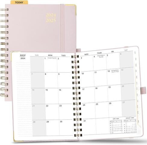 POPRUN Monthly Planner 2024-2025 Spiral Bound (8'' x 10'') 18 Months Calendar (Jul 2024 - Dec 2025) - 4 Pages per Month with Monthly Dotted Note Pages, Sunday Start, HardCover - Light Pink in Saudi Arabia