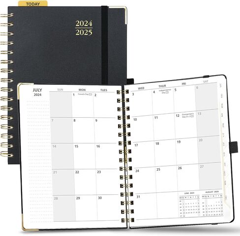 POPRUN Monthly Planner 2024-2025 Spiral Bound (8'' x 10'') 18 Months Calendar (Jul 2024 - Dec 2025) - 4 Pages per Month with Monthly Dotted Note Pages, Sunday Start, HardCover - Light Pink in Saudi Arabia